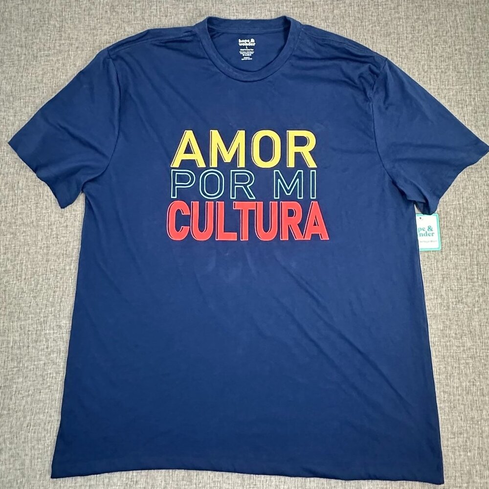 NEW! Hope & Wonder Unisex Shirt Navy Blue Large Cotton Blend Amor Por Mi Cultura